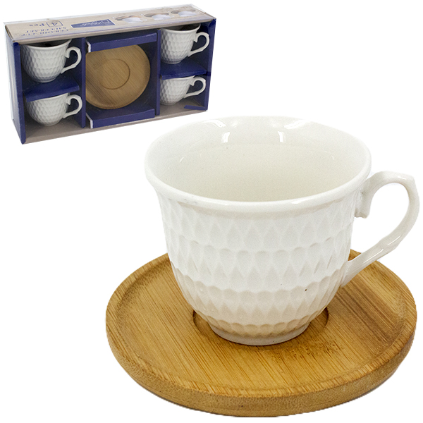 Набор чайный керамический на 4 персоны (чашки+бамбуковые блюдца)