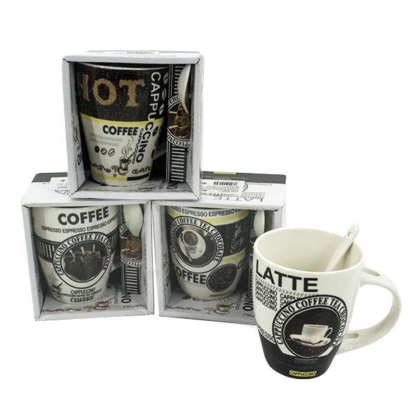 Кружка  350мл с ложкой в коробочке 1сорт