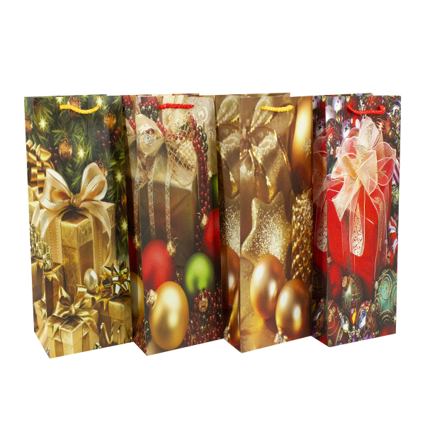Пакет новогодний 12*35*10см (для алкоголя)