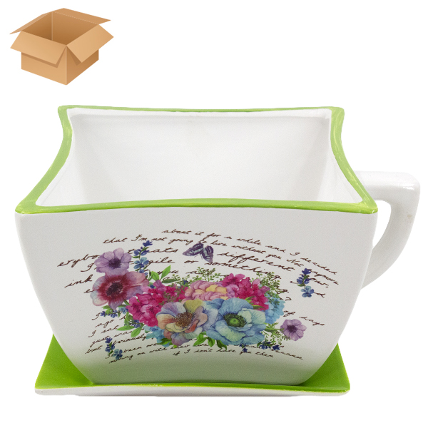 Горшок цветочный керамический ЗЕЛЕНЫЙ 19*23*13см, с поддоном