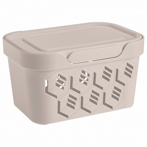 Ящик универсальный с крышкой "DELUXE" 189х132х110мм 1,9л (светло-бежевый) (то)