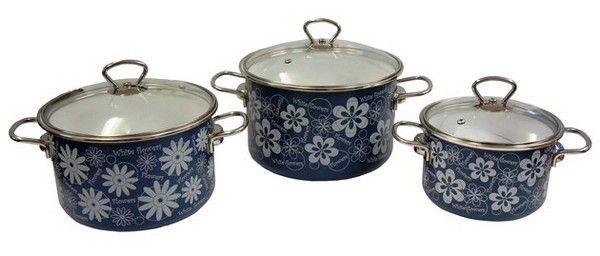 Кастрюля "Цветочная Полоса" с крышкой 3л мат.бирюза