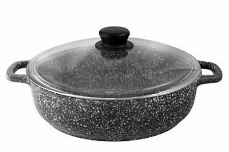 Жаровня а/пр литая 28см стекл/кр Мрамор ТМ Традиция ТМ9283