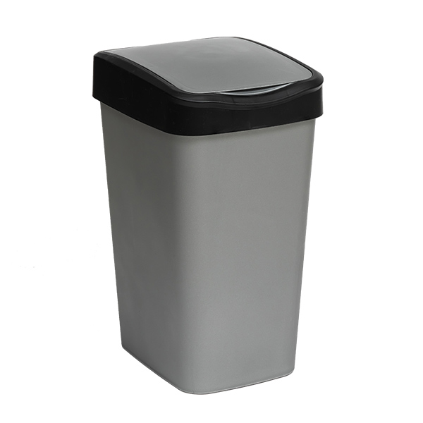 Ведро для мусора с подвижной крышкой 10л "Tandem" (сер.металлик/черный)