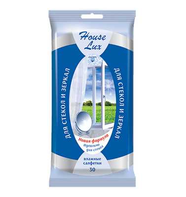 Влажные салфетки для стекол и зеркал House Lux №30 