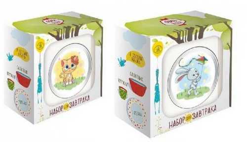 Набор для завтрака 3 пр." Зайчик и котенок"