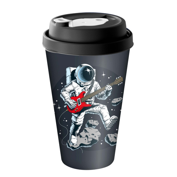 Стакан с крышкой 550мл с декором с клапаном (черный)