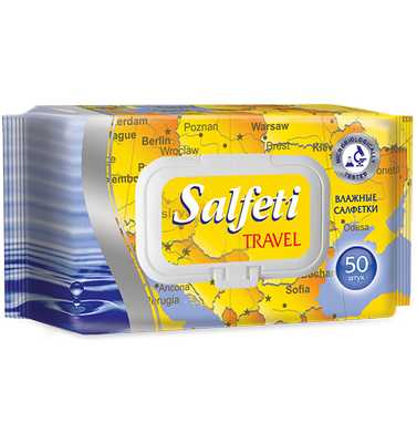 Влажные салфетки универсальные с пластиковым клапаном Salfeti Travel №50 