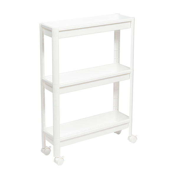 Этажерка узкая VIKEA 3-х ярусная на колесах (белый) (то)