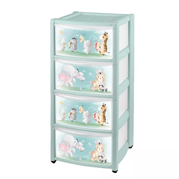 Комод детский на колесах с аппликацией (4 ящика) зеленый (то)