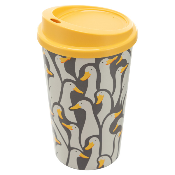 Стакан для горяч. и холодн. напитков с крышкой "ГУСИ" 400мл (Серый)(то)