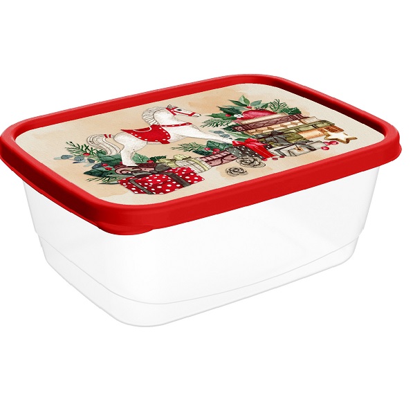Контейнер для продуктов прямоугольный 1,5л с декором "Игрушки" (красный)