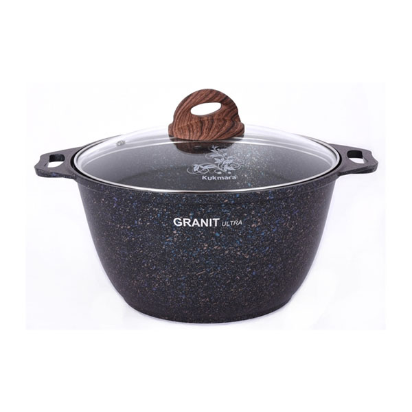 Кастрюля а/пр литая 4,0л стекл/кр Granit ultra blue ТМ KUKMARA