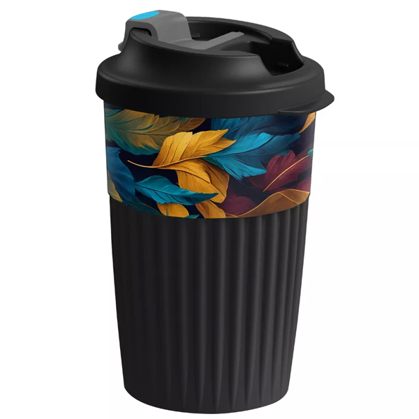 Стакан для горяч. напитков с клапаном и декором 450мл "ЛИСТЬЯ" (черный)(то)