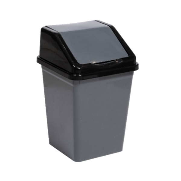 Ведро для мусора с подвижной крышкой 16л квадратное (серо/черный) (то)