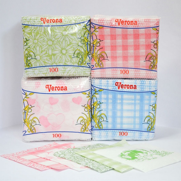 Салфетки, Верона, цветные с рисунком, 100 л 24*24 1слойные 