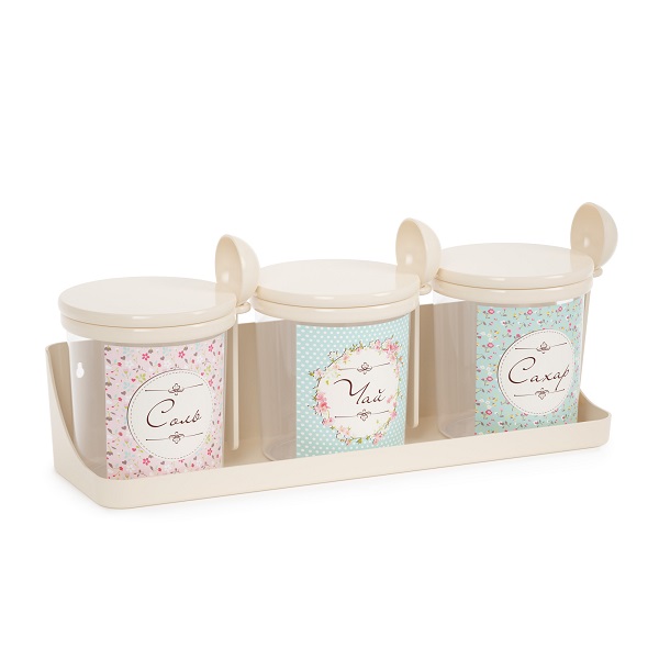 Набор емкостей "Ассорти" 0,7л на полке кругл. (бежевый)  (то)