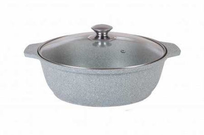 Кастрюля-жаровня 3л со стеклянной крышкой АП (фисташковый мрамор)