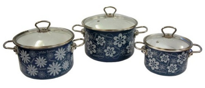 Кастрюля "Цветочная Полоса" с крышкой 4л мат.бирюза