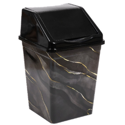 Ведро для мусора с подвижной крышкой 10л квадратное "Черный Мрамор"