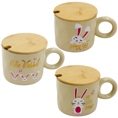 Кружка 350мл, с бамбуковой крышкой и ложкой из нерж