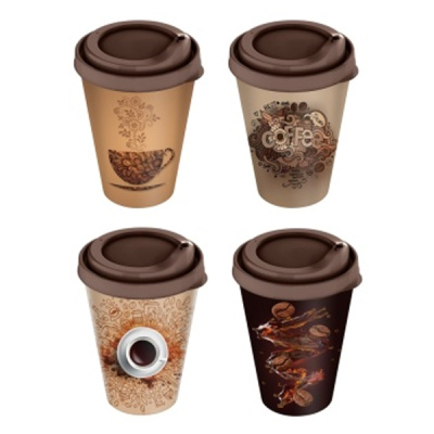 Стакан "Кофе" с крышкой 420мл с декором (темно-коричневый)