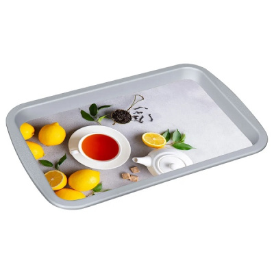 Поднос универсальный с декором 293х193х20мм светло-серый