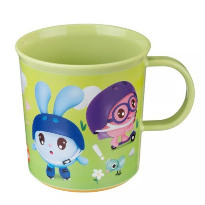 Кружка детская с декором и нескользящим дном 200мл"МАЛЫШАРИКИ" (Салатовый) (то)
