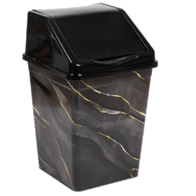 Ведро для мусора с подвижной крышкой 5л квадратное "Черный мрамор"